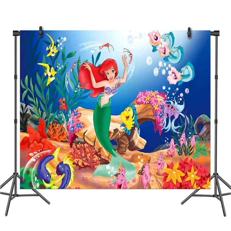Виниловый фон для фотосъемки с изображением русалки принцессы Ариэль на заказ |