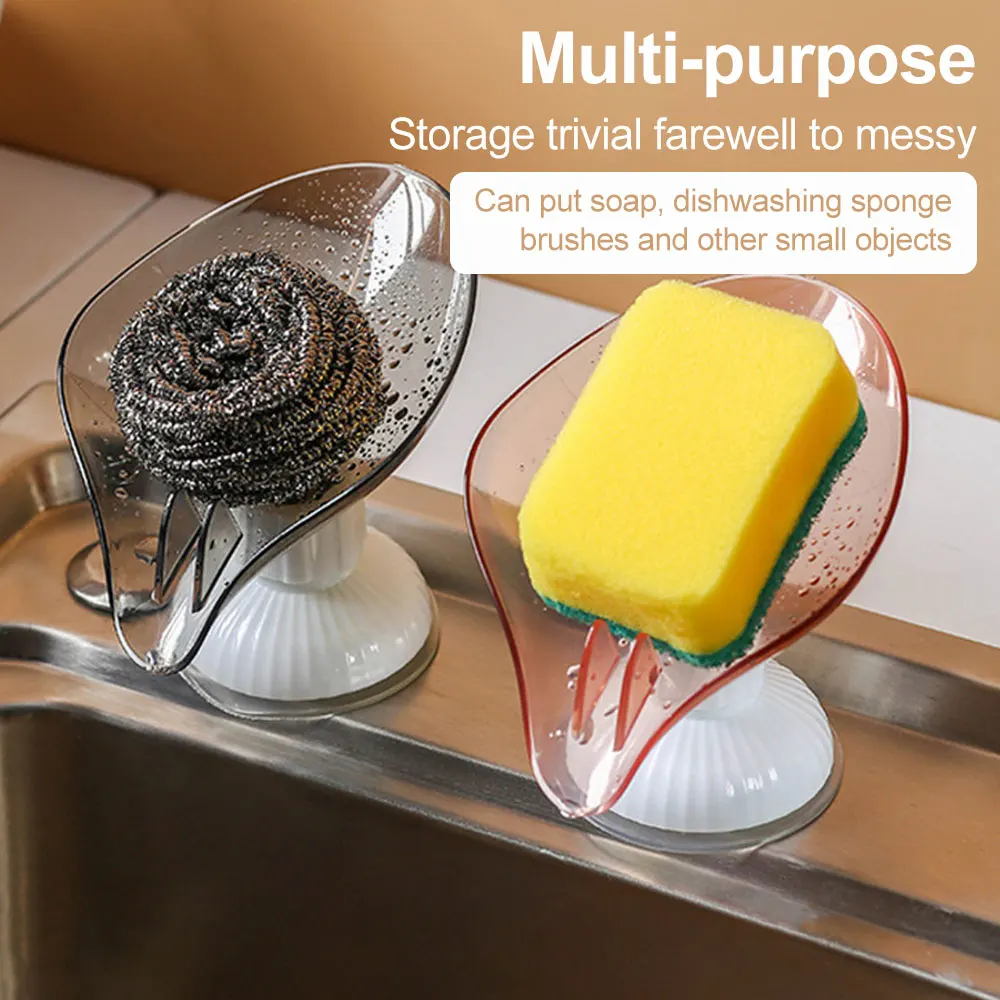 

Leaf Shape Punch-free Soap Box Creative Drain Soap Holder Rack Rotatable Suction Cup Kitchen Bathroom Supplies Gadgets