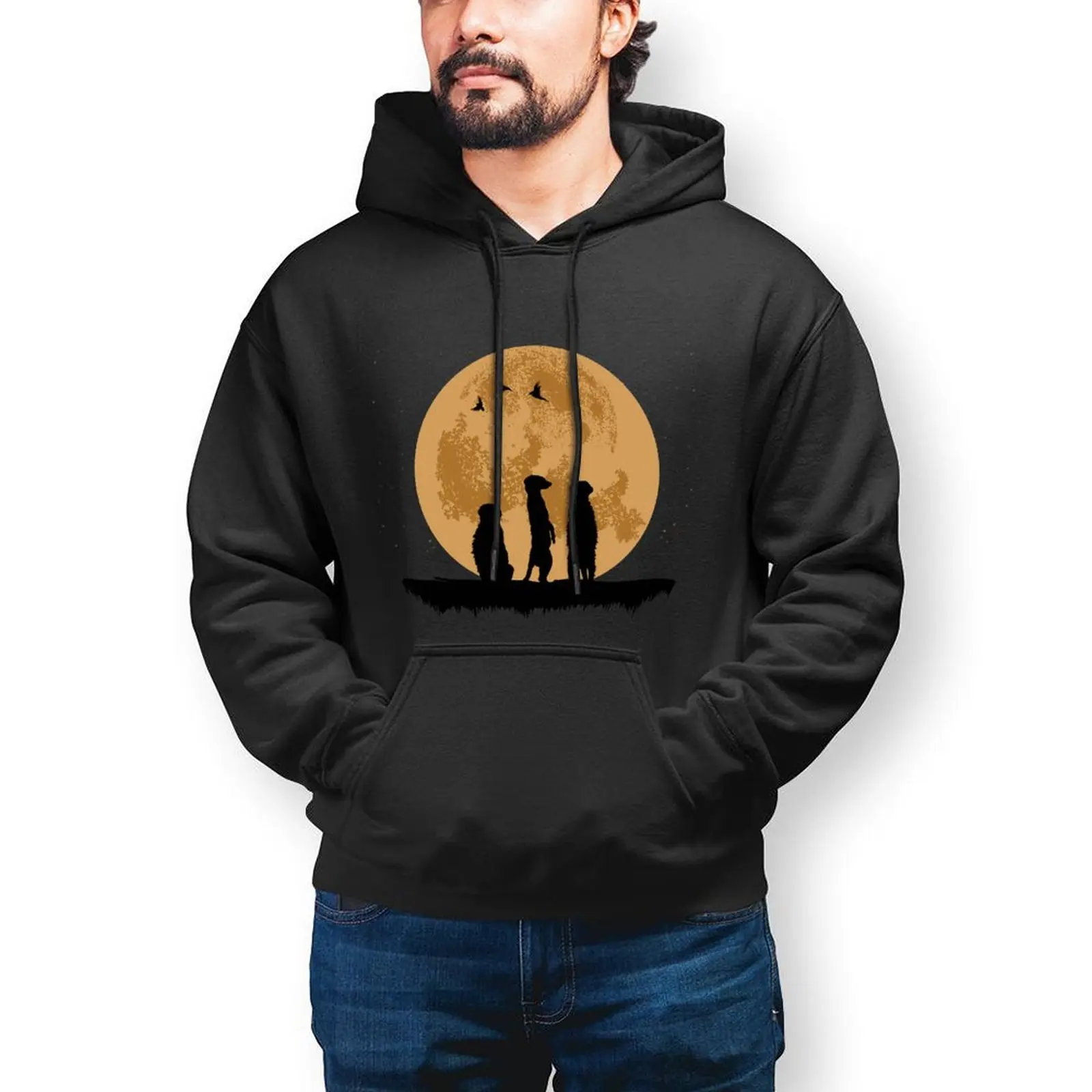 

Meerkat Hoodie Nice Long Length Cotton Hoodies Mens Winter Outdoor Pullover Hoodie Oversized