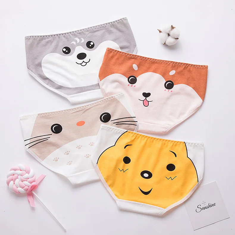 Трусики для подростков 4 шт. Мультяшные трусы молодых девушек удобные хлопковые