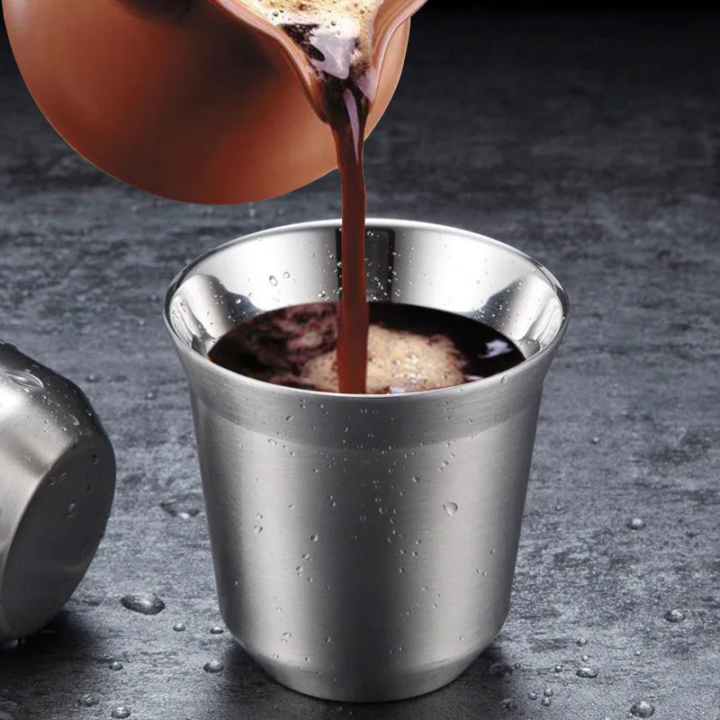  Double Wall Stainless Steel Espresso Cups Set Insulated Cute Thermo Cup Coffee Mug Creative Gift Outdoor Camping 