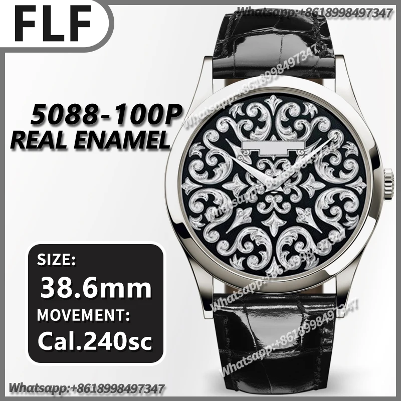 

Men's Automatic Mechanical Watch 38MM Calatrava 5088 SS FLF 1:1 Best Edition Style 1 on Black Leather Strap A240 (Micro Rotor)