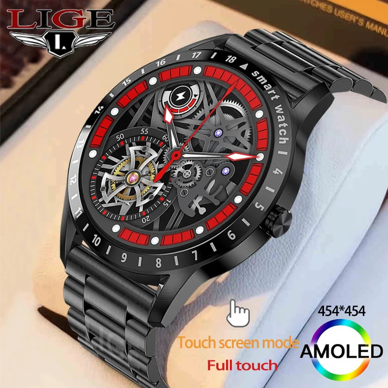 

LIGE New Smart Watch Men 454*454 AMOLED Screen Fitness Men's Watch Fitness Bracelet Smartwatch Wristwatch For Xiaomi Sport Clock