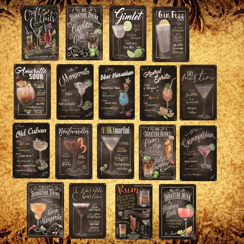 [Luckyaboy] мартини Мохито Коктейльные винтажные жестяные знаки настенная табличка