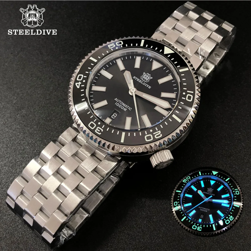 

Мужские автоматические часы STEELDIVE sd197k, 1000 м, водонепроницаемые механические наручные часы BGW9 с синей фотоподсветкой, мужские часы для дайви...