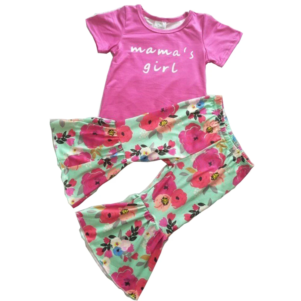 

Baby Girls Boutique Outfits Clothing Sets Mama's Girl Short Sleeve Top and Bell Bottom Pants Clothing Set Baby Outfits