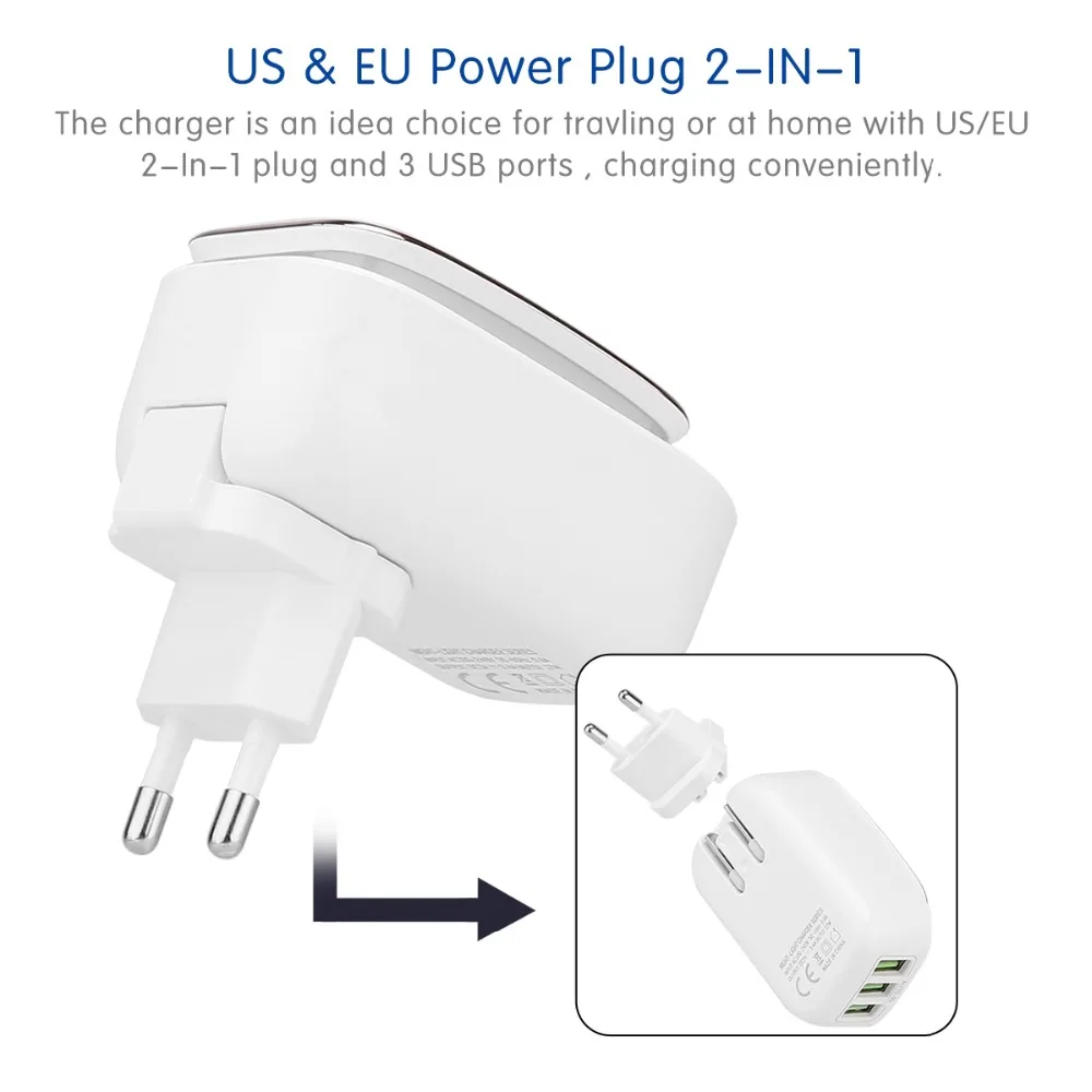 Светодиодный ночник Glory 3 USB зарядного устройства 5 В 4 А 2 в 1 дорожный настенный