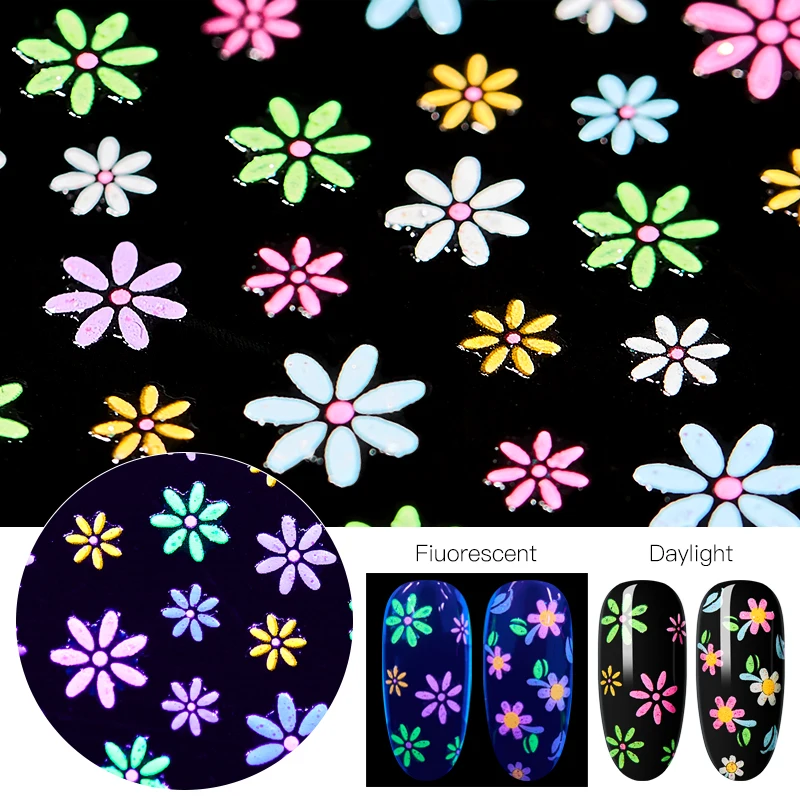 Флуоресцентные 3D-Наклейки для ногтей с четырьмя лилилиями светящиеся в темноте