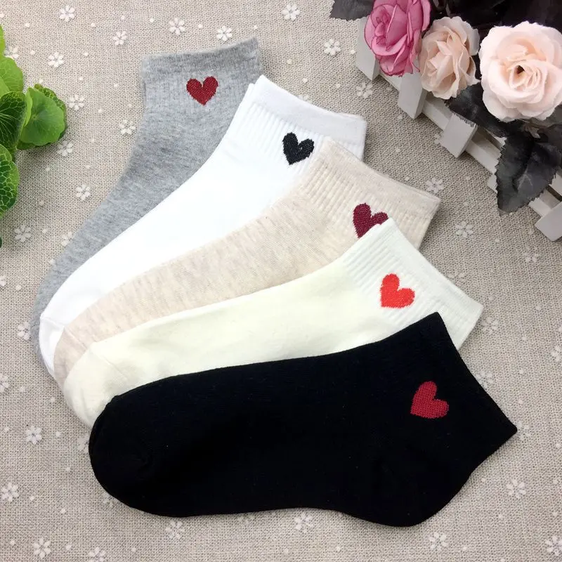 5 пар/компл. носки с красным сердцем удобные хлопковые короткие повседневные kawaii