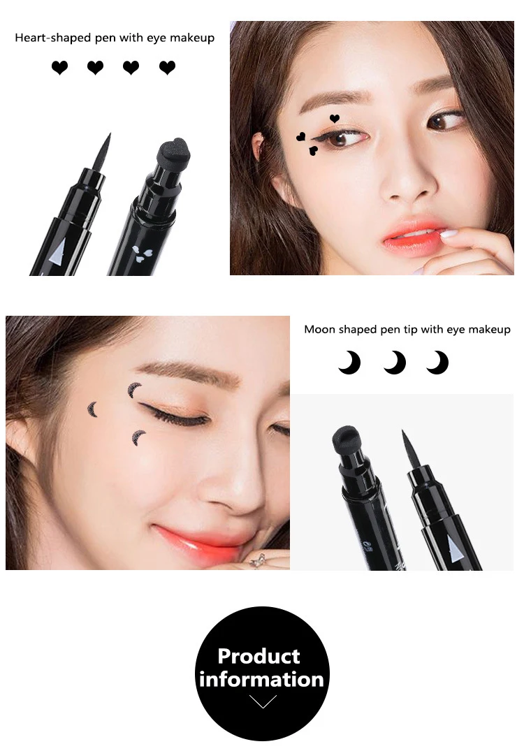 1 двойной головкой подводка для глаз Печать Черная Подводка луна звезды сердце