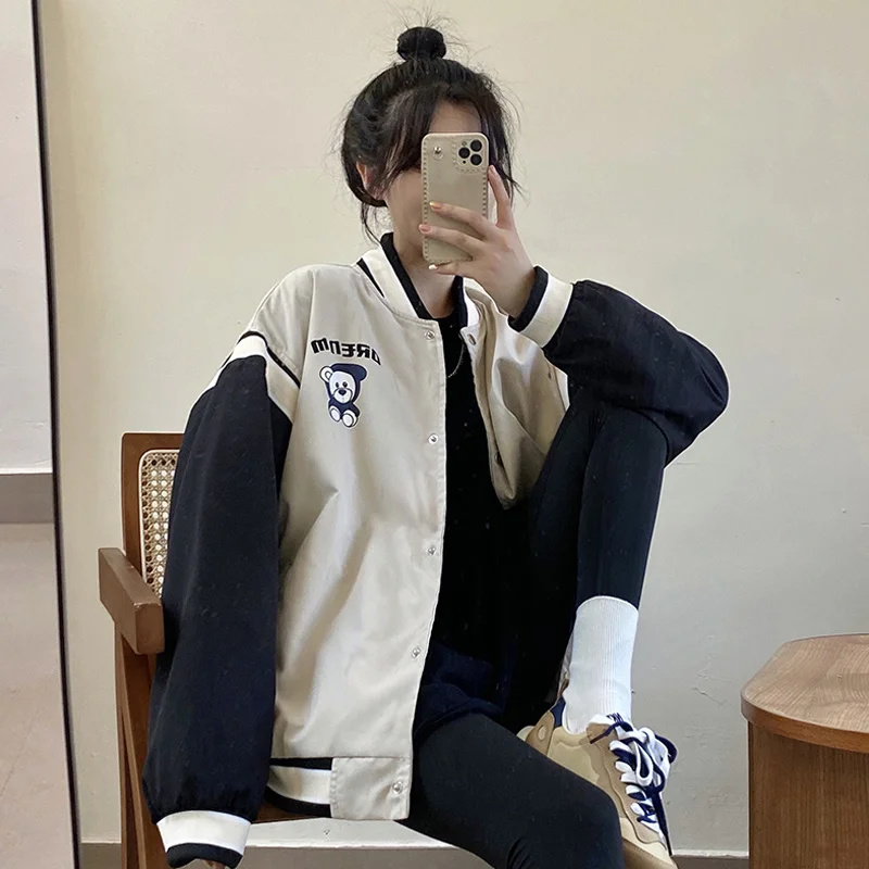 Женская бейсбольная куртка Bear осень-зима 2021 универсальная Свободная топ Rac |