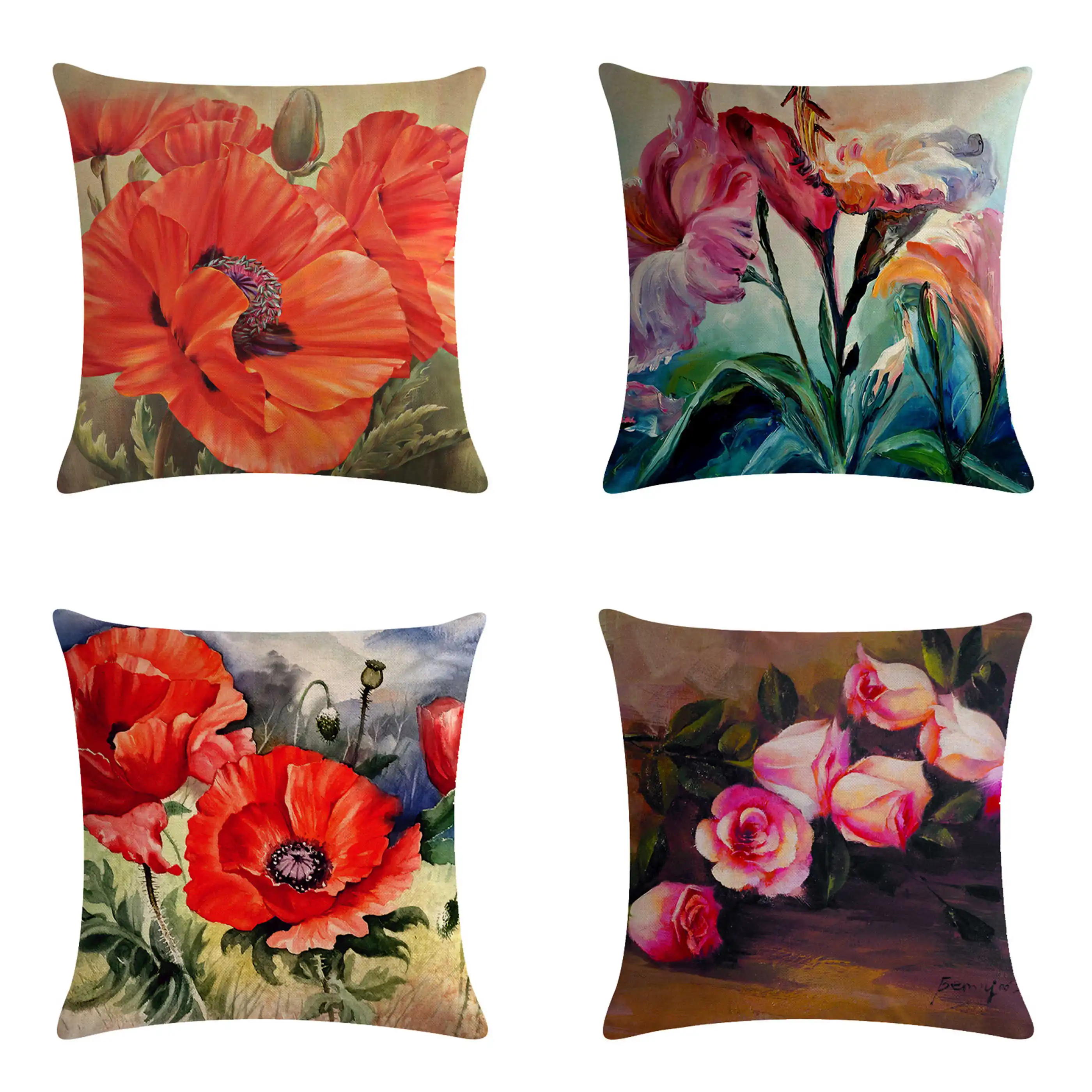 

Oil painting flower hug pillowcase creative cushion cover sofa bed cushion cover home decoration ornaments hug pillowcase 45x45c