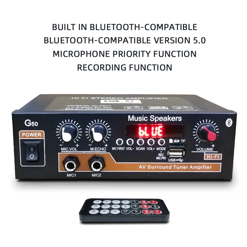 

Цифровой домашний усилитель G50, совместимый с Bluetooth, усилитель мощности, Hi-Fi сабвуфер, домашние Музыкальные динамики с дистанционным управле...