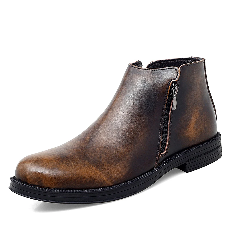 Мужские кожаные ботинки челси коричневые ботильоны из воловьей кожи на молнии с