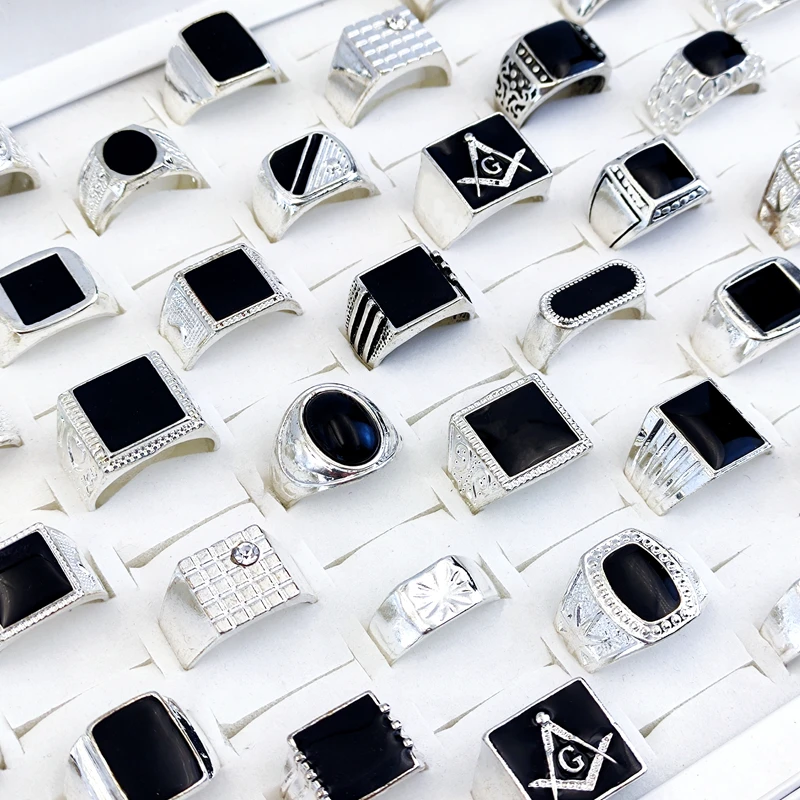 50 шт. / Партия винтажное готическое кольцо с черной глазурью квадратное для