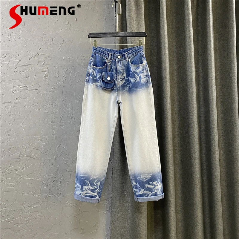 

Женские хлопковые джинсовые шаровары, белые свободные брюки с завышенной талией, весна-лето 2021