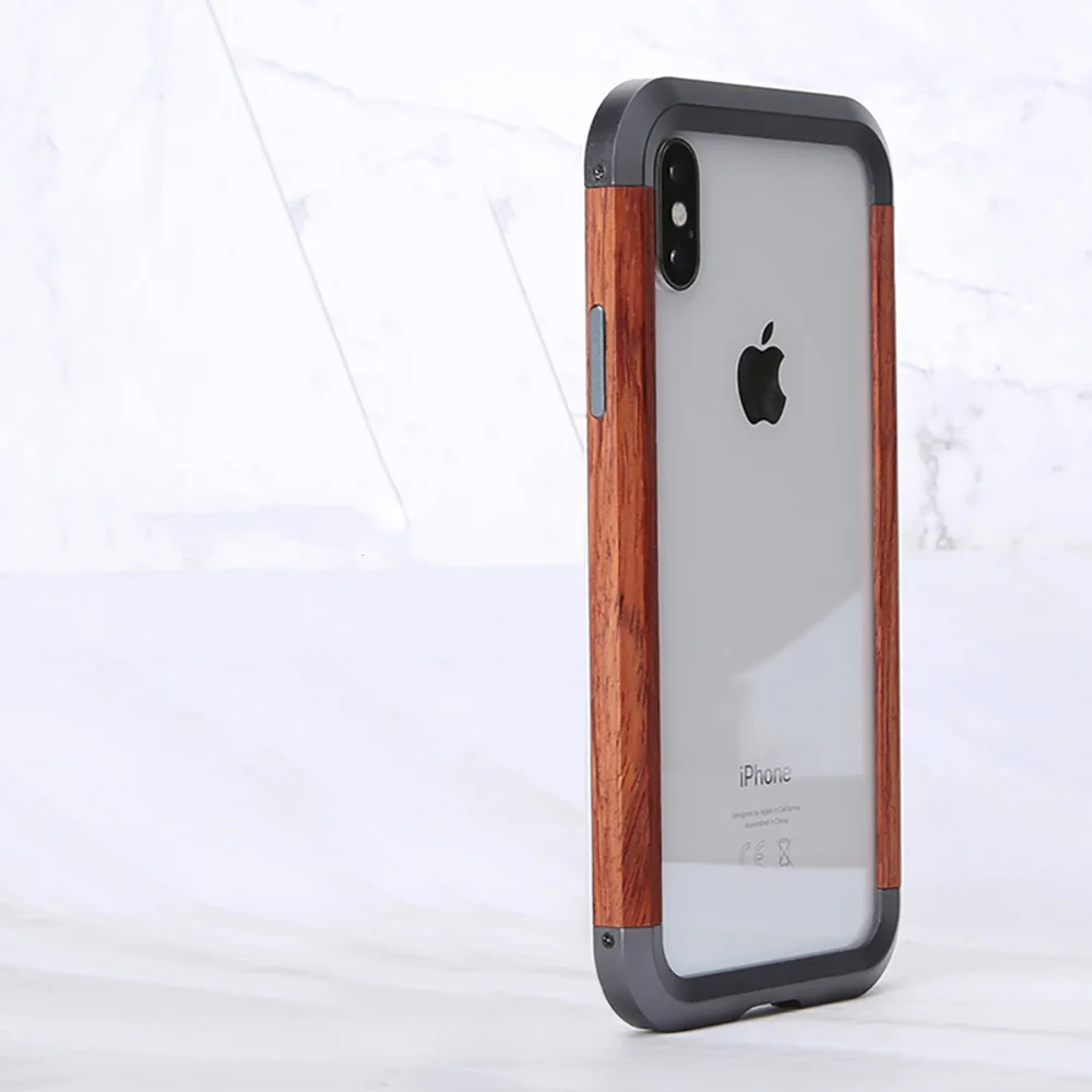 Черный R-just Модернизированный Деревянный чехол для iPhone XS Max X Funda чехлы из натурального бамбукового металла Бампер Coque для iPhone XS - Цвет: Черный