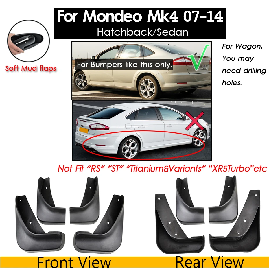 For Mk4 07-12 Брызговики для Ford Mondeo Mk2 Mk3 Mk4 Mk5 3 4 5 Fusion Брызговики STW ST200 ST220 ST-Line titanium 95-on - Цвет: For Mk4 07-12