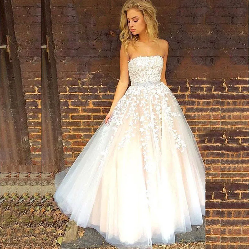 

Распродажа, Классические свадебные платья а-силуэта без бретелек, кружевные свадебные платья до пола с аппликацией и бисером, свадебные пла...