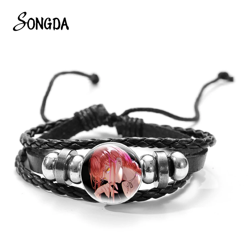 

Anime Chainsaw Man Leather Bracelets Adjustable Pochita Makima Braided Beaded Bracelets Bangles Wristbands Trendy Jewelry Gifts