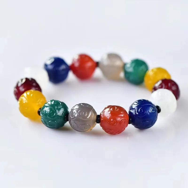 Красочные браслеты с кристаллами 14 мм бахромой и бусинами на удачу для мужчин