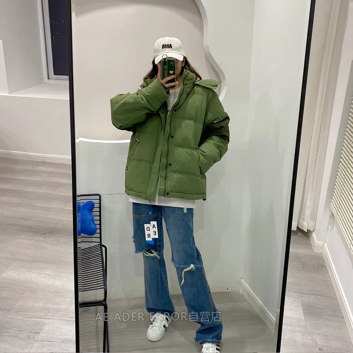 ADER ERROR Korean autumn/winter unisex white duck down jacket high quality 1:1 zipper hooded jacket loose hooded down jacket top