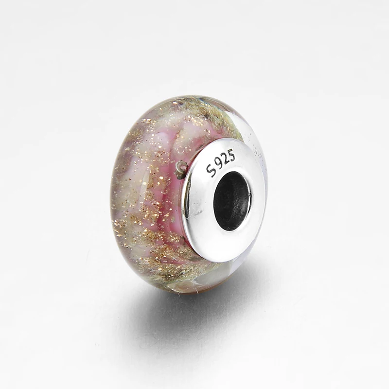 Новые 100% настоящие серебряные сверкающие розовые стеклянные бусины из