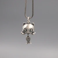 pure 925 sterling silver bless lucky fish cat pendant for men women unique gift 2814mm