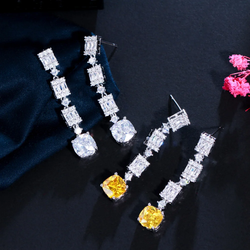 

CWWZircons Топ Великолепные Длинные висячие Квадратные CZ серьги для женщин модные новые вечерние ювелирные изделия из кубического циркония CZ998