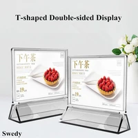 a6 t shape double side acrylic sign holder stand restaurant menu paper holder frame poster photo picture price listing baord