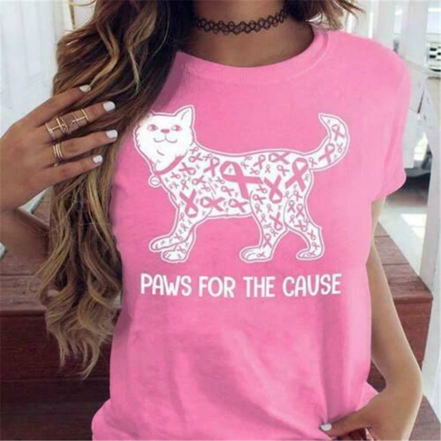 Кошачьи лапы для женской футболки с раком груди светло-розовая Дизайнерская