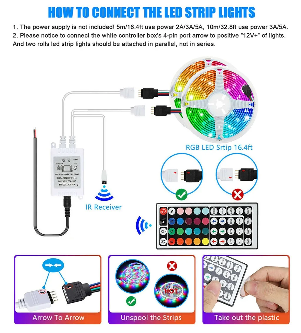 12 в 10 м 3528 Smd Rgb 600 светильник ная лента световая + 44 кнопки ИК пульт дистанционного