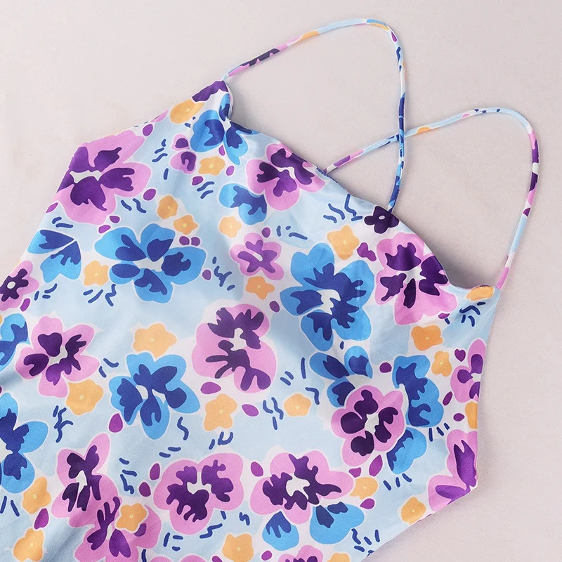 

Print Summer Dress Women Backless Lace Up Sleeveless Slip Dress Ladies Casual Long Beach Robe Fashion Sexy Party Wear