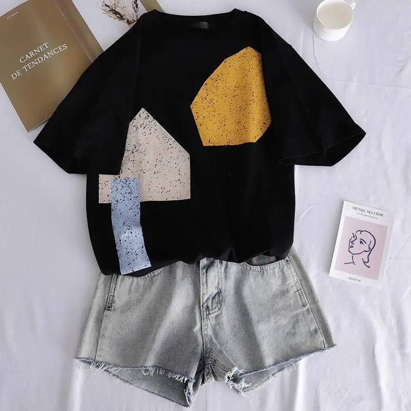 Женская футболка с коротким рукавом Kawaii повседневные геометрические топы