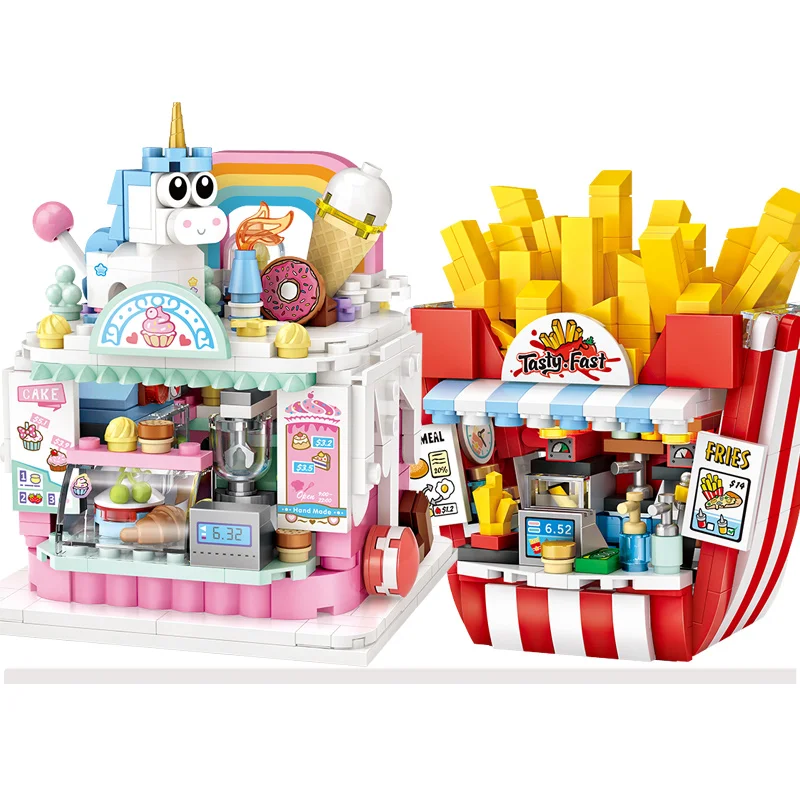 

Мини-конструктор «городская улица»/Локки, забавный гамбургер/Торт/питьевые фигурки, модель, образовательный магазин «сделай сам», toysfor kids