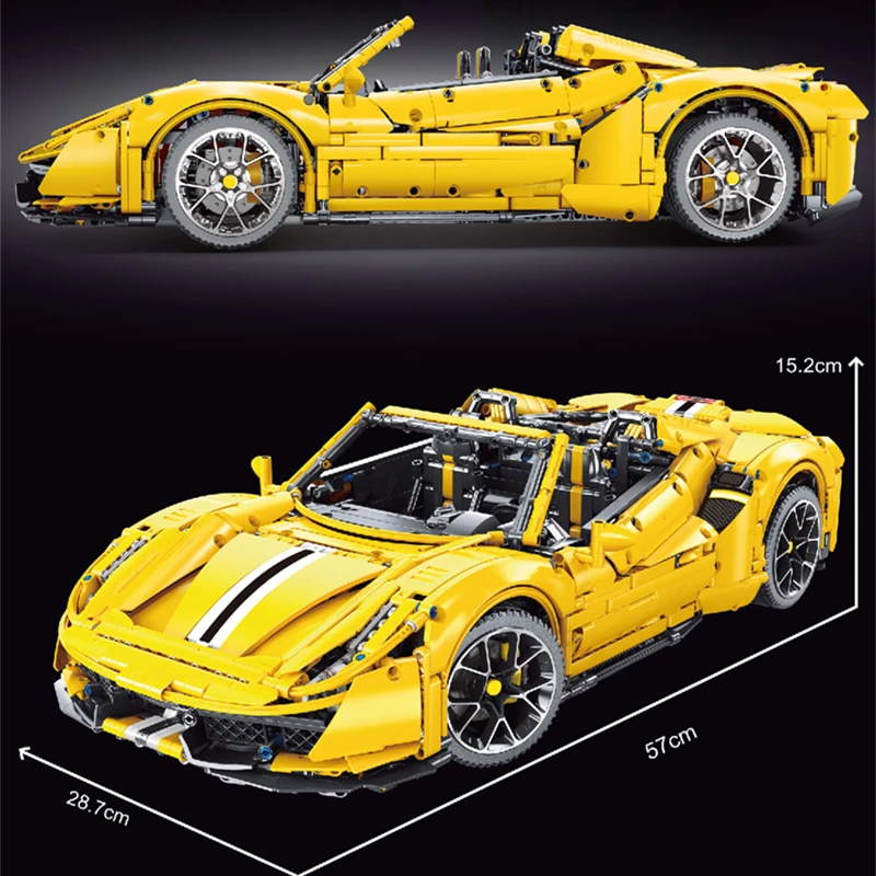 Construcci&oacute;n del coche de carreras T5005, 3608 Uds., alta tecnolog&iacute;a, amarillo, 488, Pista, deportes, modelo 1:8, con Motor, bloques de construcci&oacute;n, juguetes, regalo-4