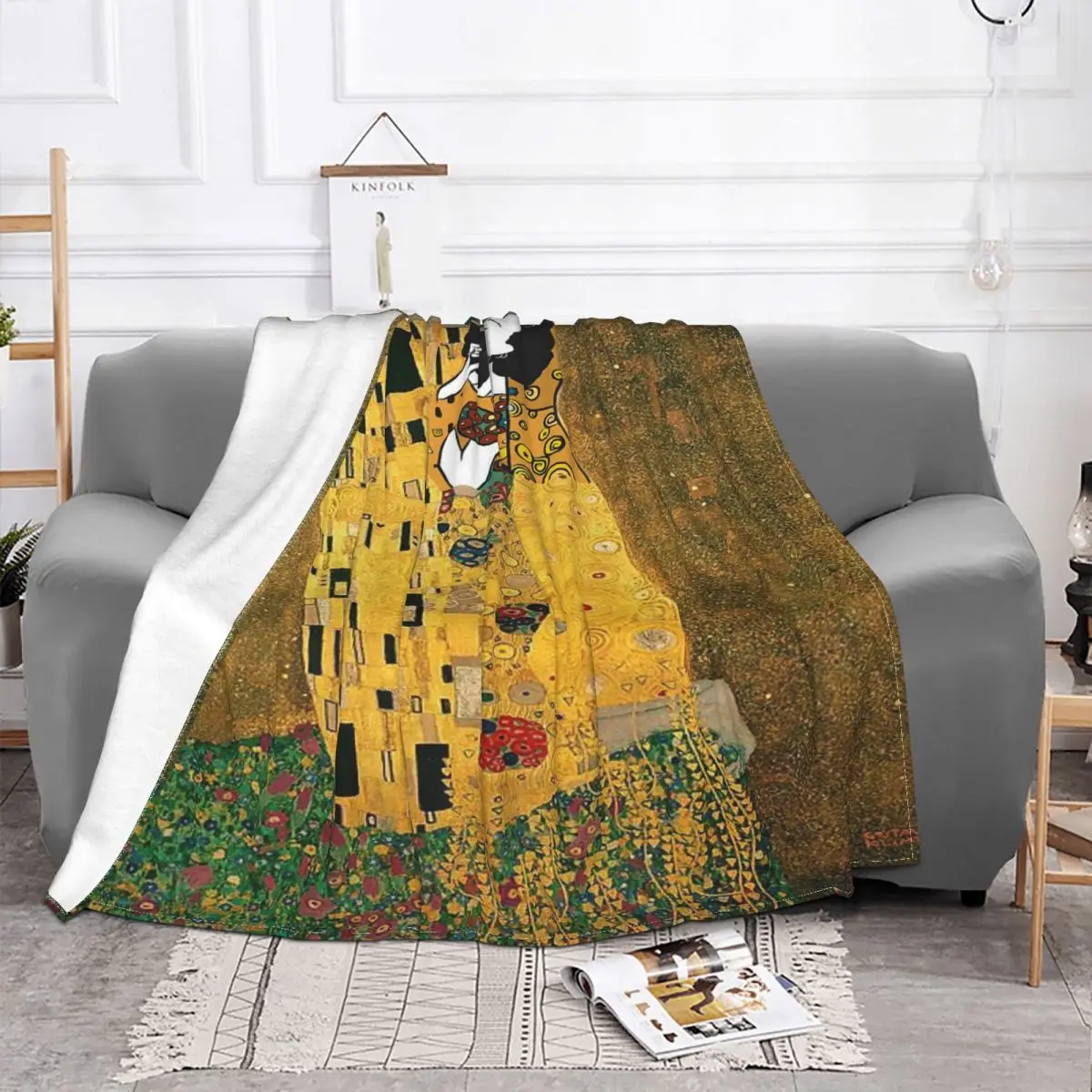 Флисовое одеяло Gustav Klimt зимнее с изображением дерева жизни легкое тонкое для