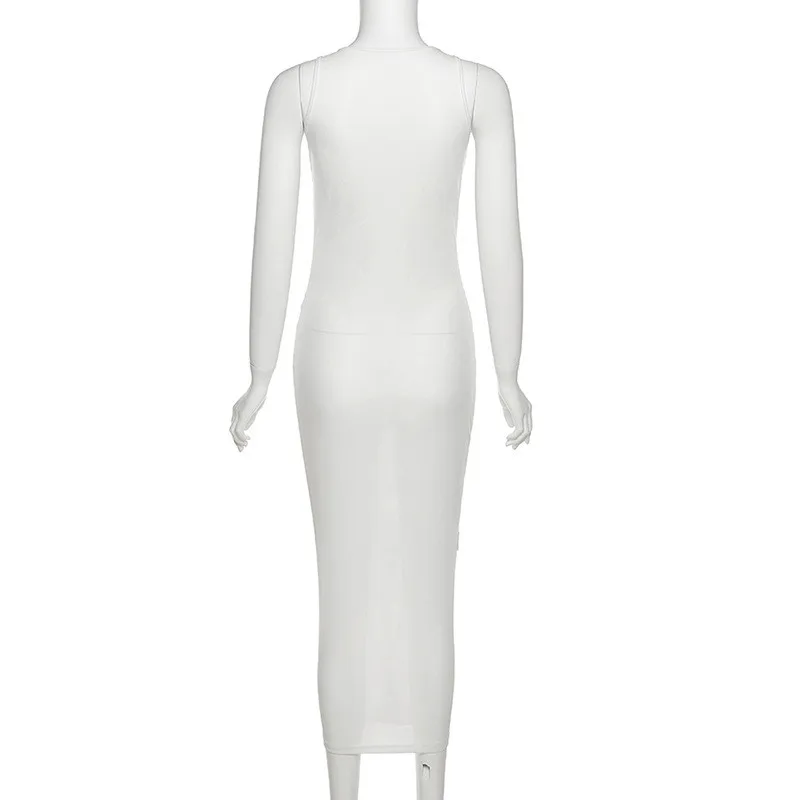 

2021 spring fashion women sexy perspective long Dress stitching Hollow hip dress sexy Women Elegant Nightclub Party Dress white