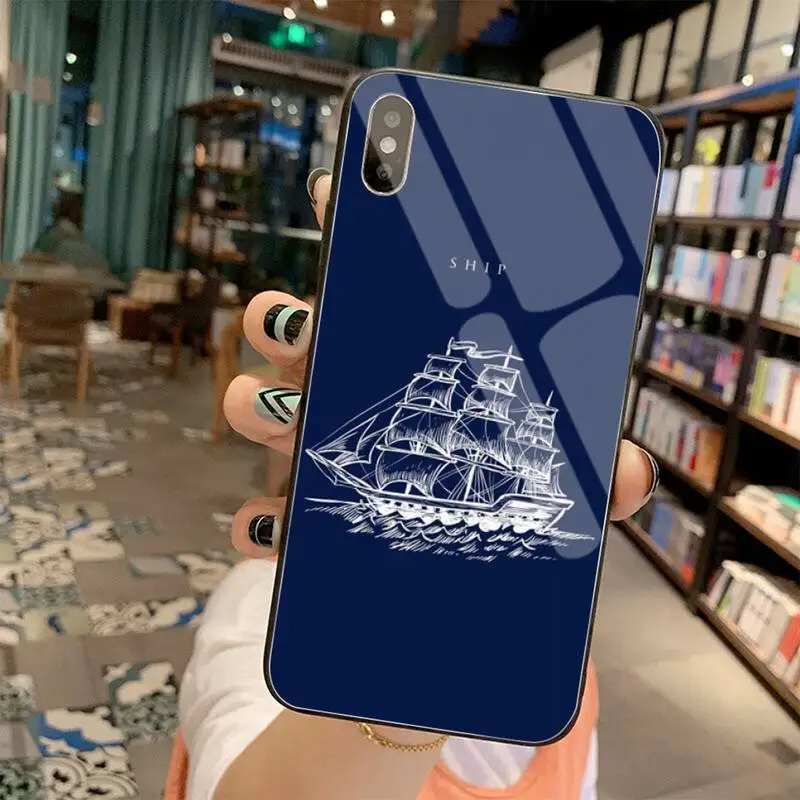 stripes anchor boat ship wheel coque shell phone case tempered glass for iphone 11 pro xr xs max 8 x 7 6s 6 plus se 2020 case free global shipping