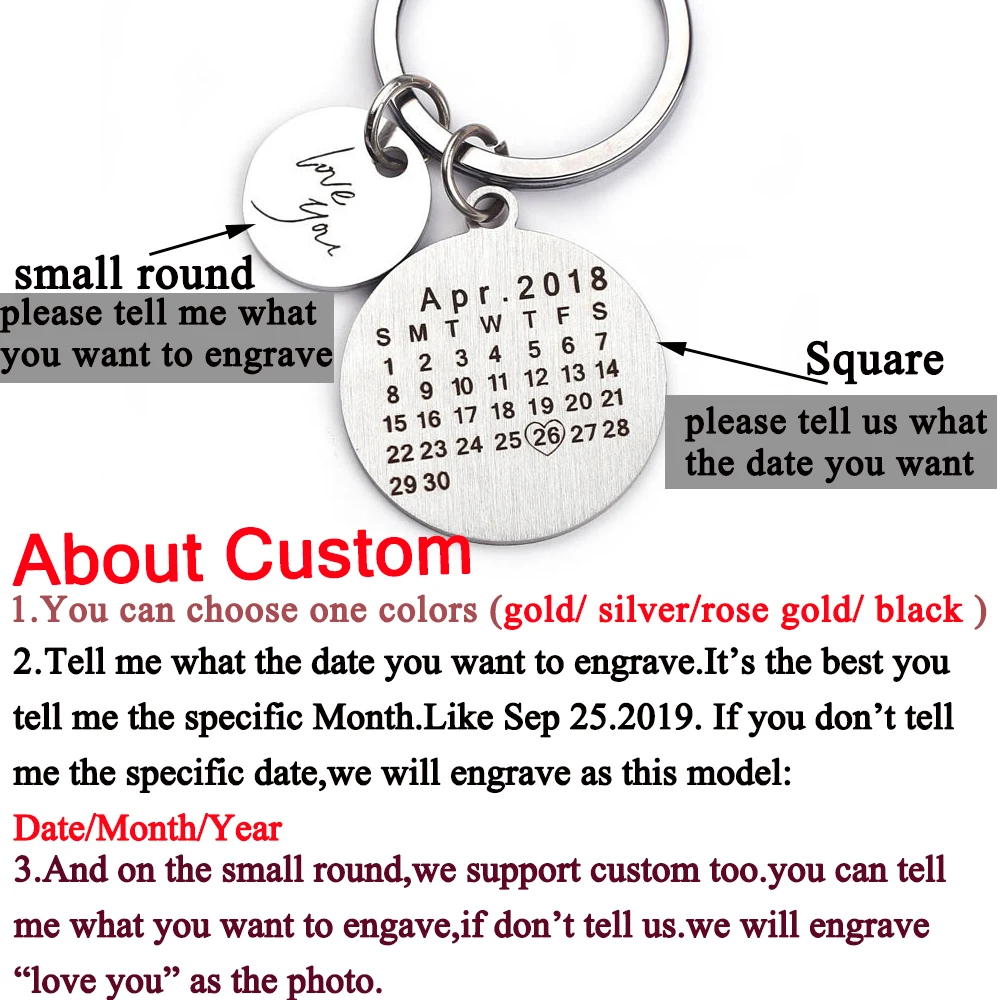 calendar Keychain 3 Персонализированные фото брелок-календарь на заказ подарок Выгравированная Дата имя нержавеющая сталь брелок Выпускной юбилей день рождения - Цвет: calendar Keychain 3