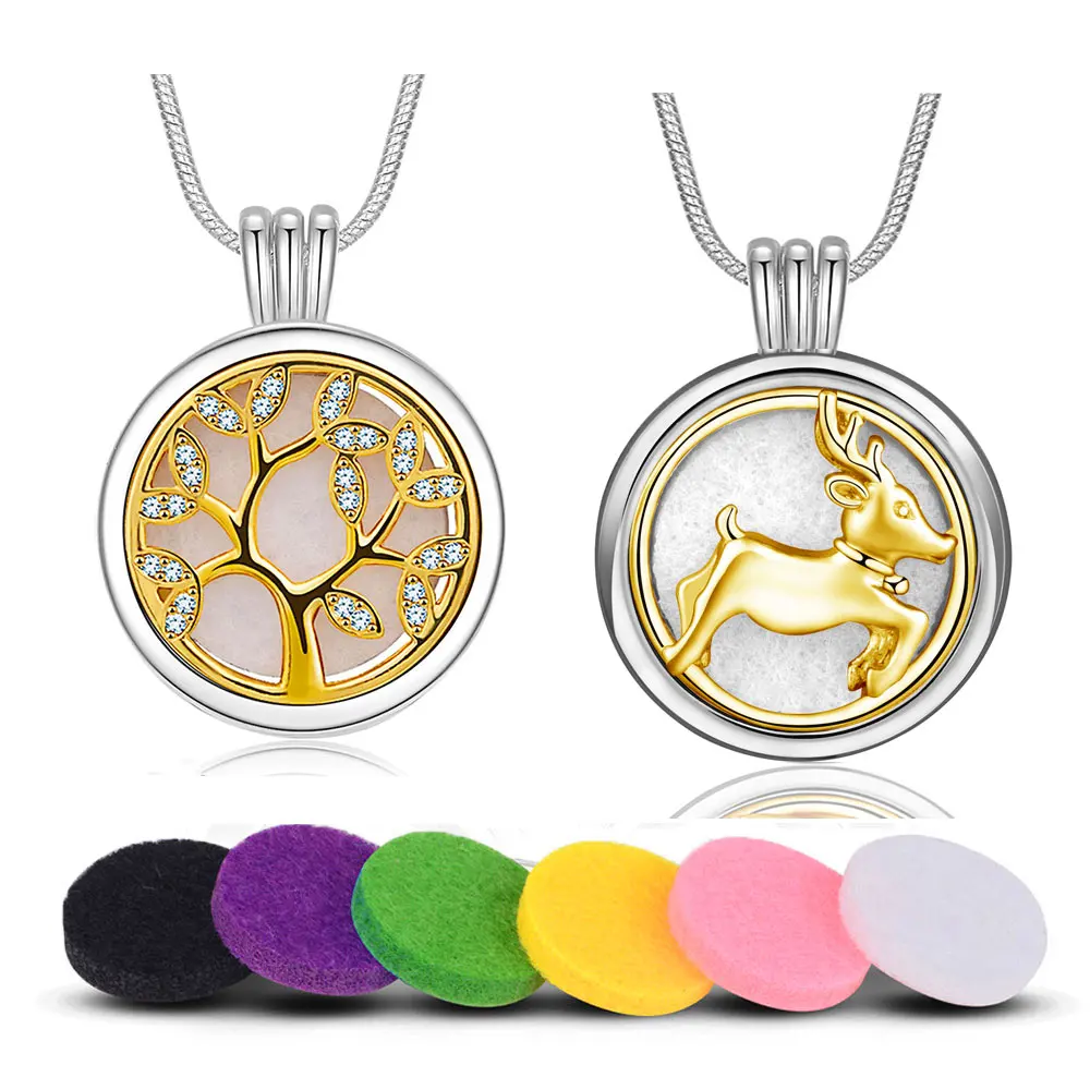 Eudora 20mm Tree of Life Anchor Aromatherapy Necklace round Open Perfume Locket Essential Oils Diffuser Pendant Aroma Jewelry