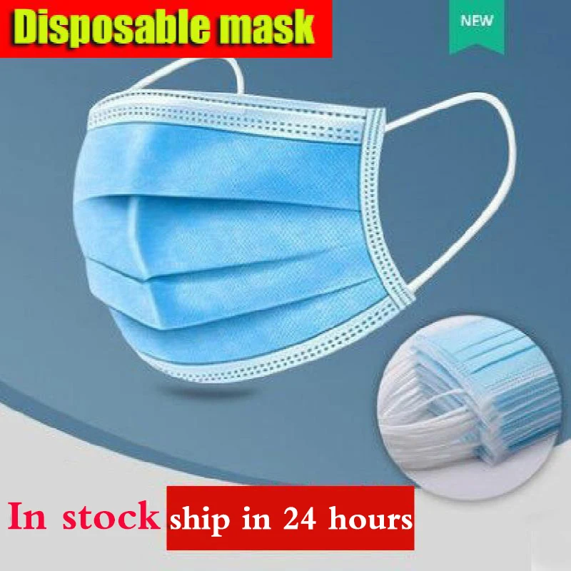 

10-200pcs Disposable Face Mouth Blue Mask 3 Layer Ply Filter Dustproof Breathable Earloop Non Woven Adult Face Mouth Mascarillas