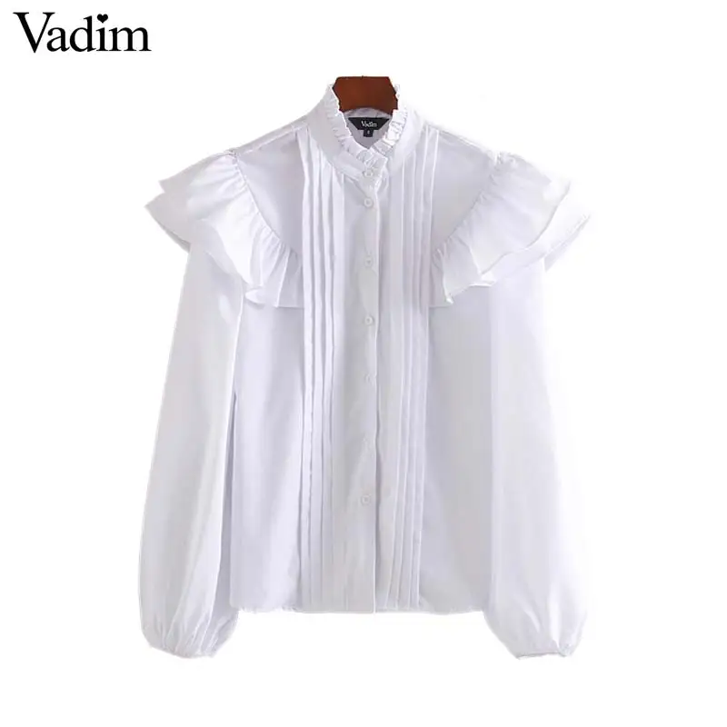 Vadim женские милые белые блузки с оборками длинным рукавом в консервативном стиле