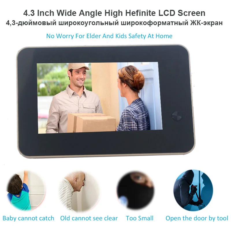 Topvico беспроводная камера Wi-Fi для дверного звонка дверной видео глазок Intercoms 4,3 дюймов Обнаружение движения беспроводной дверной просмотр видео-глаз смарт-кольцо