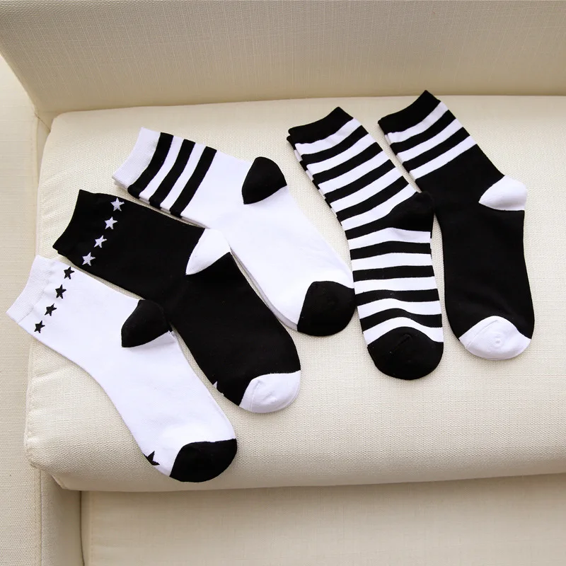 5 парт/лот женские хлопковые носки классические черные белые для девочек