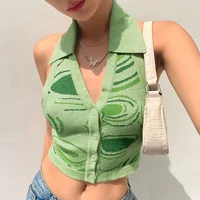 Summer Striped y2k Tops Halter Knitted Vest For Women Sexy Backless Slim Crop tops Outfits Female Tank Tops Streetwear