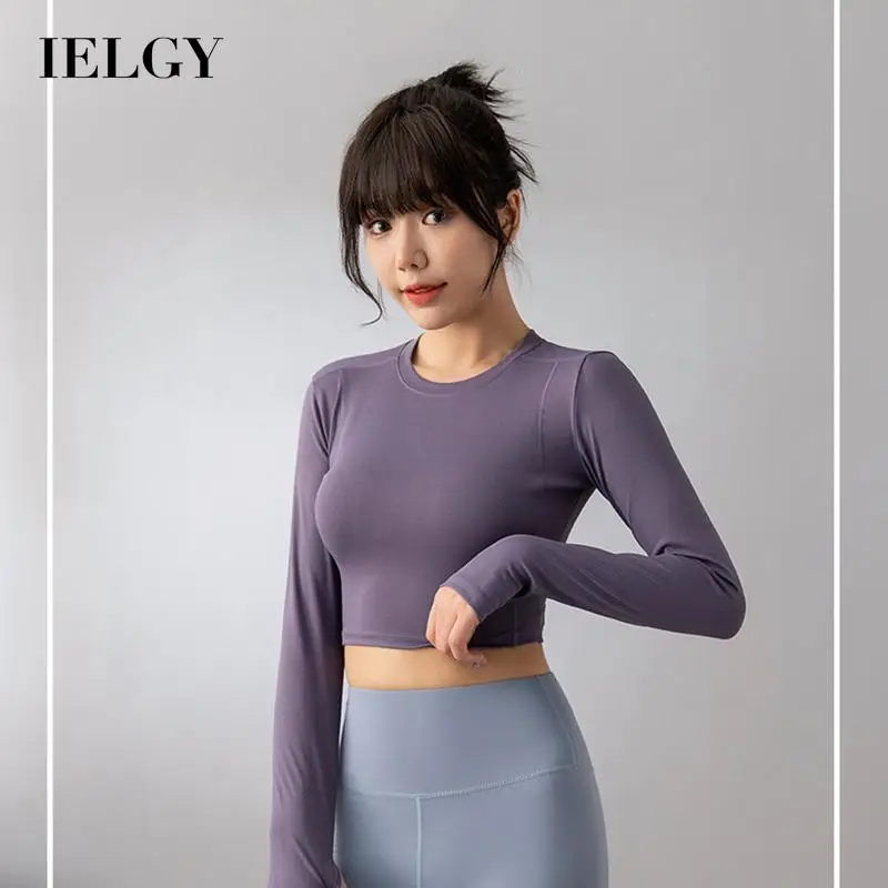 

Одежда для йоги, Женская облегающая футболка с длинным рукавом, тонкая быстросохнущая верхняя одежда, спортивный короткий топ для бега, фит...