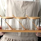 Стеклянные герметичные банки с ложкой, набор из 3 предметов, стеклянный семейный набор, Бамбуковая деревянная крышка, кастрюля для приправ для дома A35