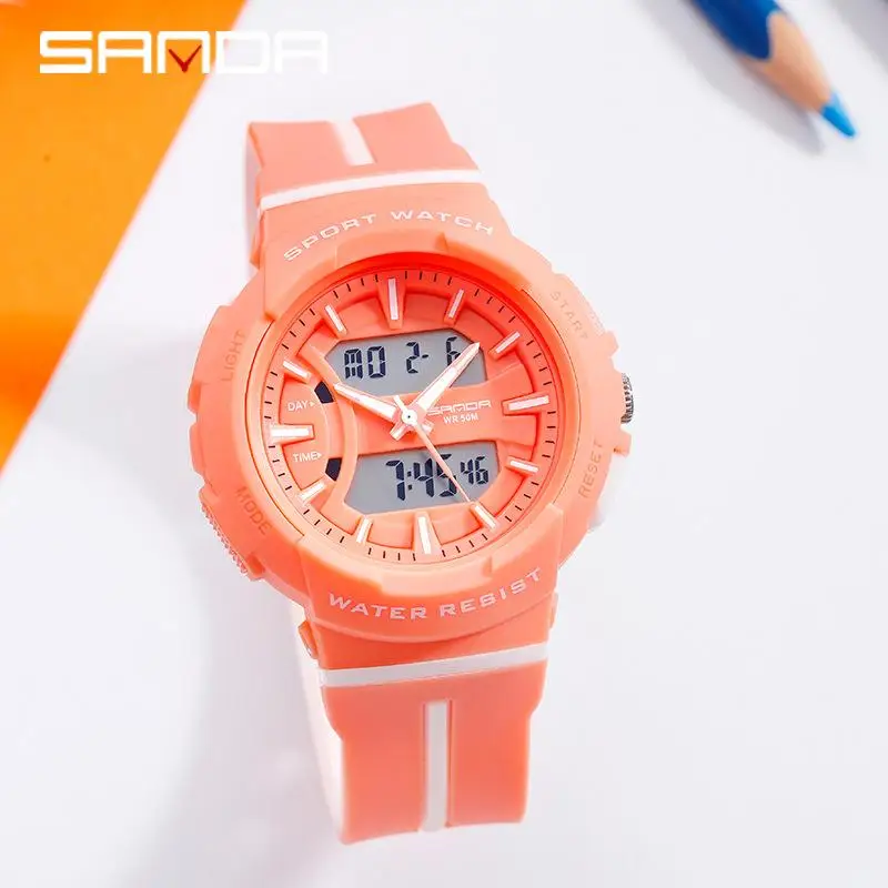 SANDA Роскошный топ бренд женские часы модные спортивные с двойным дисплеем для