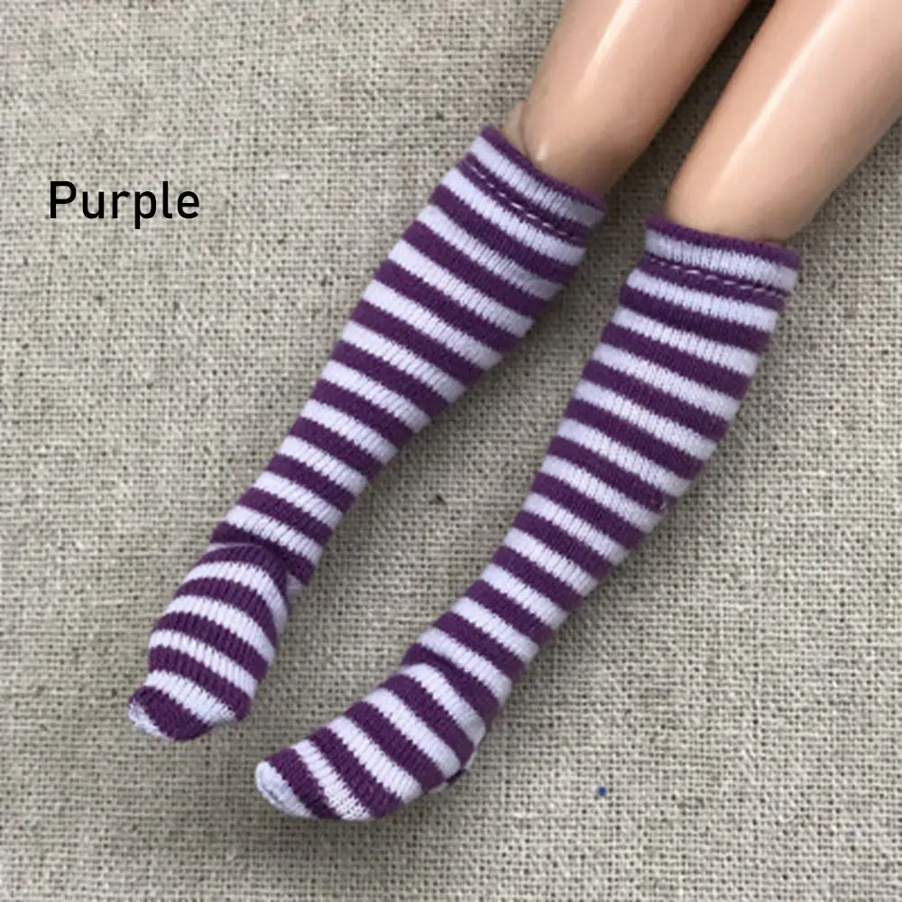 purple 1 пара модных носков в полоску для 1/6, кукольный чулок для маленьких девочек, рождественский подарок, игрушки, сделай сам, кукольная одежда, аксессуары, Декор - Цвет: purple